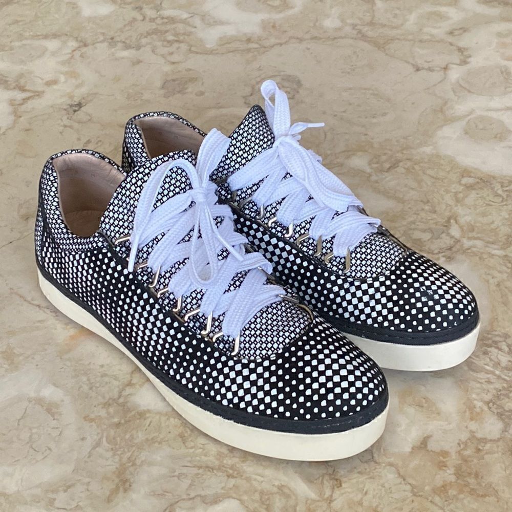 Stuart Weitzman Nappa Leather Black & White Optic Gaming Sneakers